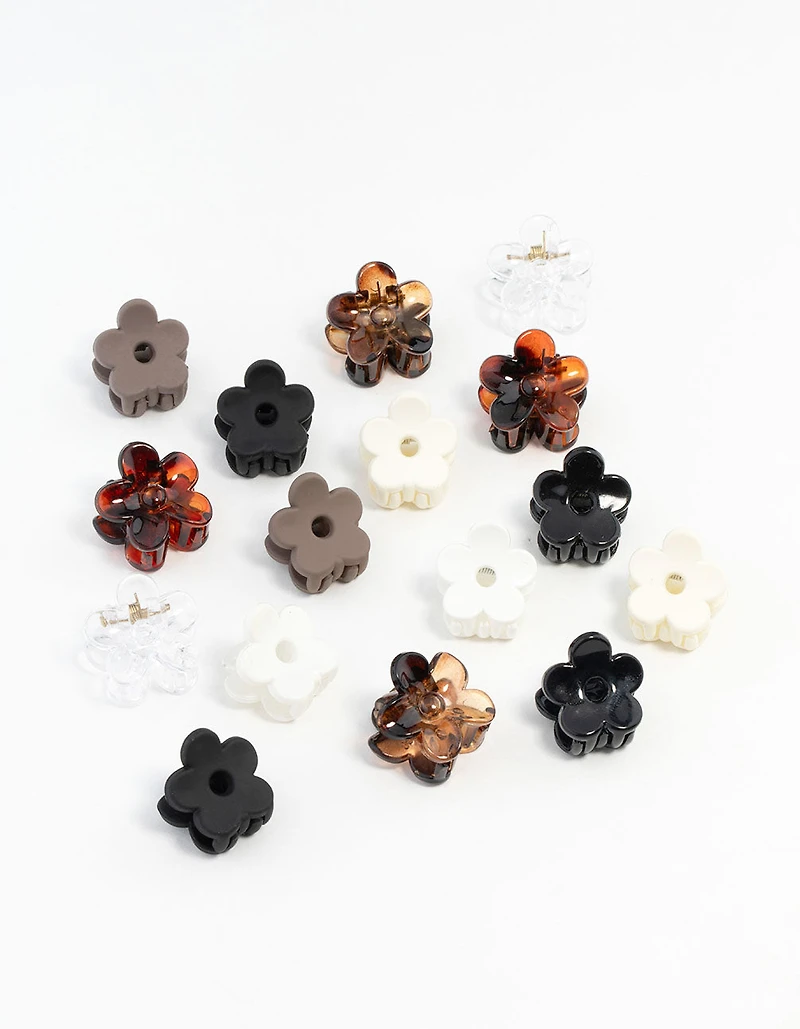 Mini pinces à cheveux neutres et fleurs noires, pack de 16