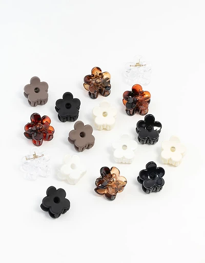 Mini pinces à cheveux neutres et fleurs noires, pack de 16