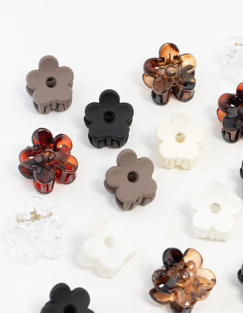 Mini pinces à cheveux neutres et fleurs noires, pack de 16