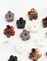 Mini pinces à cheveux neutres et fleurs noires, pack de 16