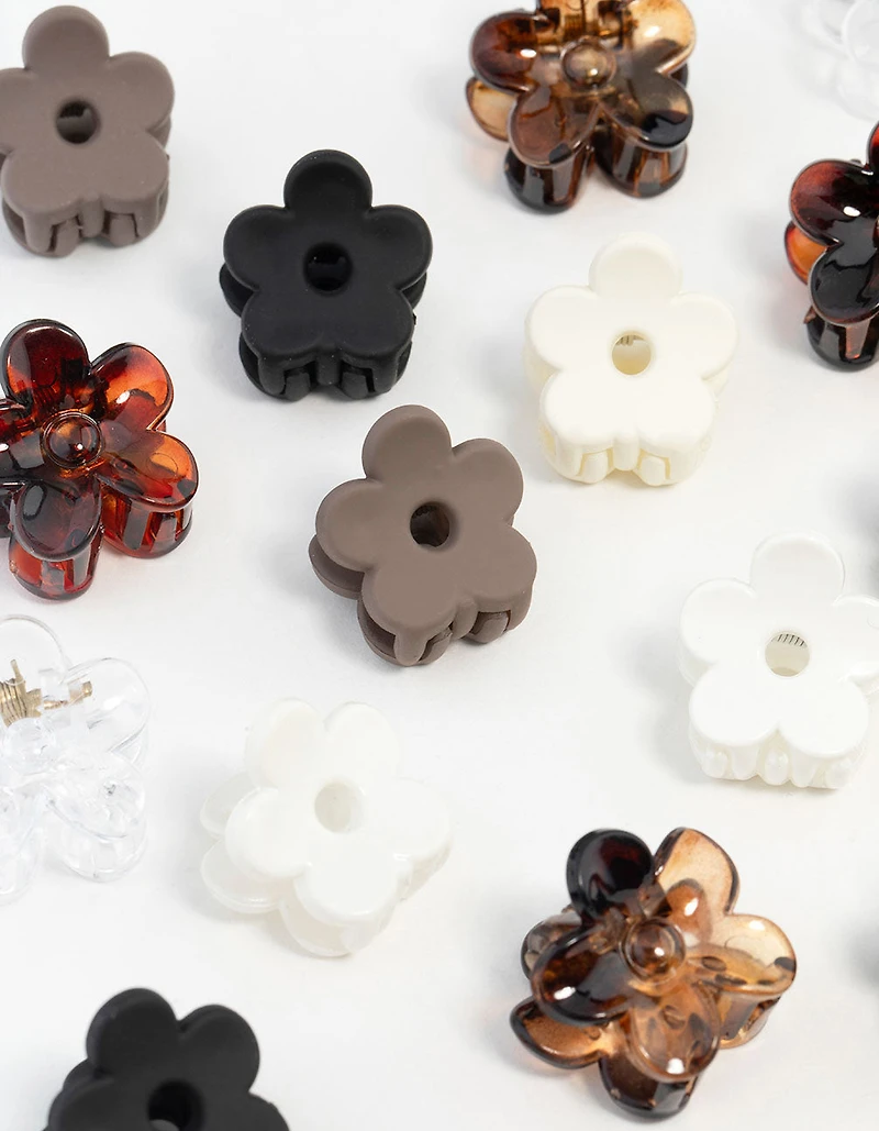 Mini pinces à cheveux neutres et fleurs noires, pack de 16