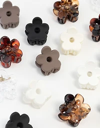 Mini pinces à cheveux neutres et fleurs noires, pack de 16