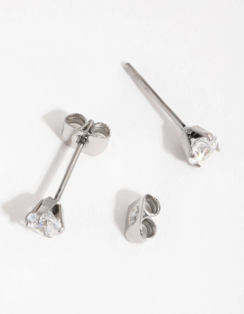 Titanium Round Cubic Zirconia Stud Earrings