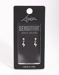 Surgical Steel Diamante Lightning Bolt Charm Stud Earrings