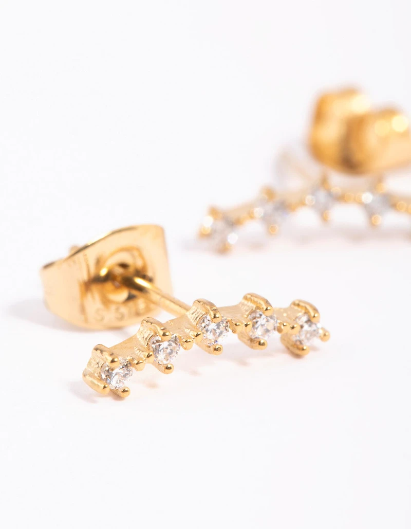 Gold Plated Surgical Steel Cubic Zirconia Crawler Stud Earrings