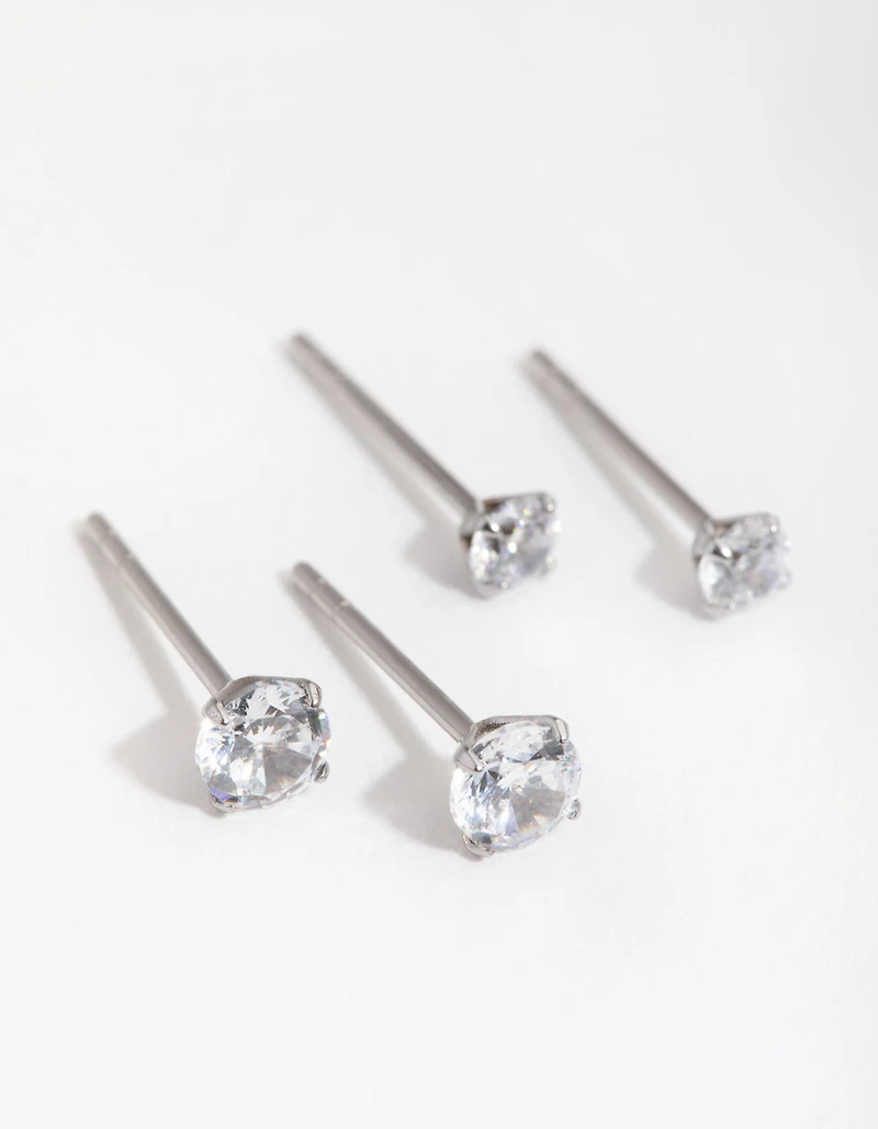Surgical Steel Graduating Cubic Zirconia Stud Earrings 2-Pack