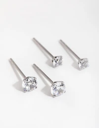 Surgical Steel Graduating Cubic Zirconia Stud Earrings 2-Pack