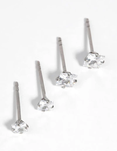 Surgical Steel Square Diamante Stud Earrings 2-Pack