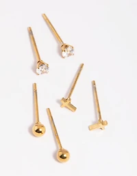 Gold Plated Surgical Steel Small Cross Stud Earrings
