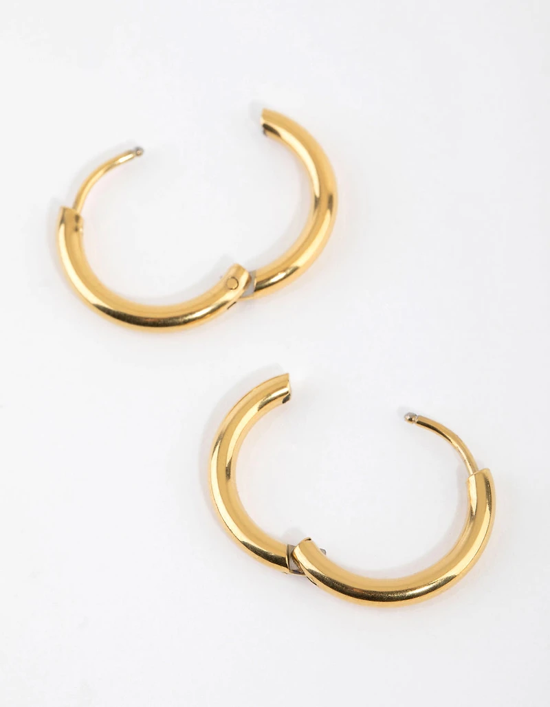 Gold Plated Surgical Steel Medium Polished Hoop Earrings