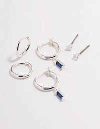 Silver Plated Cubic Zirconia Sapphire Huggie Earrings 6-Pack