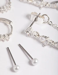 Silver Plated Cubic Zirconia Pear Chain Earrings 6-Pack