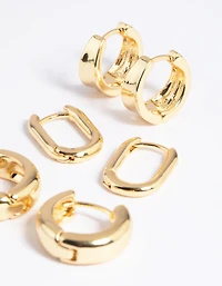 Gold Plated Basic Huggie Earrings 6-Pack