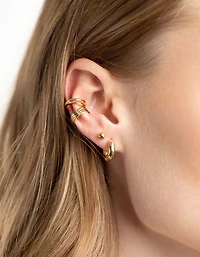 Pack de 8 boucles d’oreilles Huggie & Cuff plaquées or