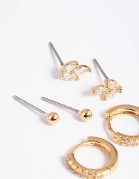 Gold Plated Cubic Zirconia Leaf Earrings 6-Pack