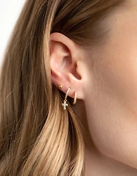 Gold Plated Cubic Zirconia Pave Cross Earrings 6-Pack