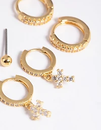 Gold Plated Cubic Zirconia Pave Cross Earrings 6-Pack