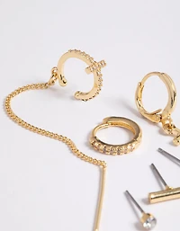 Gold Plated Chain Cross Earrings 8-Pack