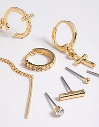 Gold Plated Chain Cross Earrings 8-Pack