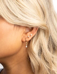 Gold Plated Crystal Pear Huggie Earrings 6-Pack
