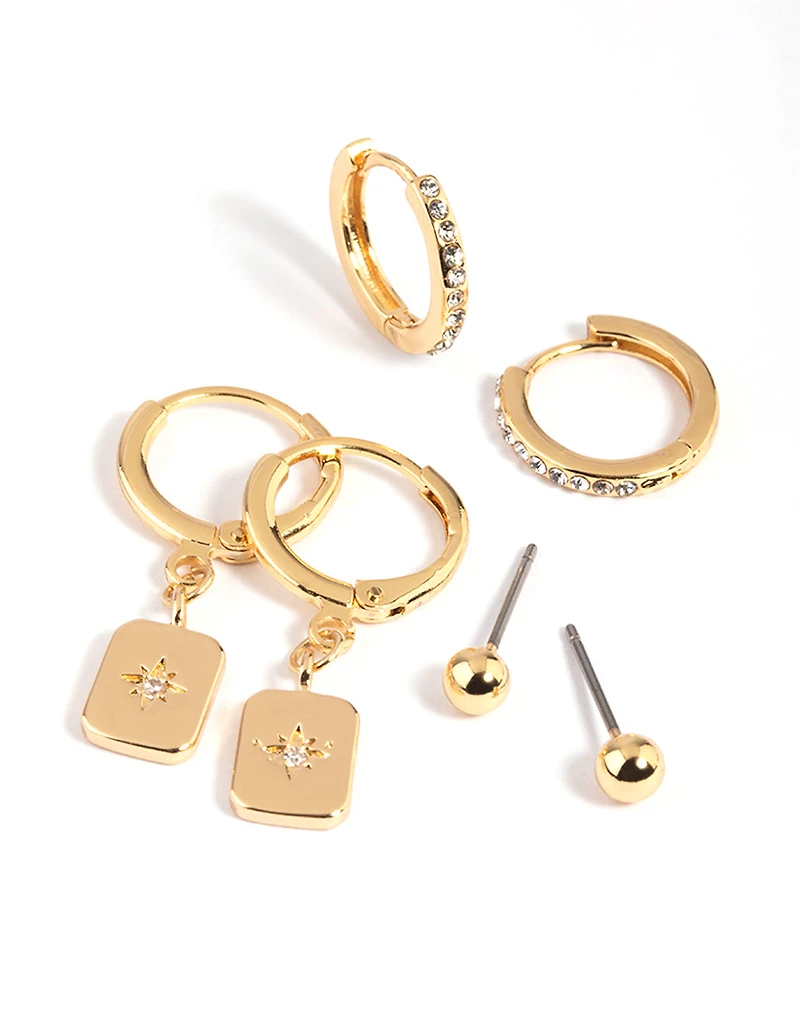 Gold Plated Celestial Plate Earrings 6-Pack