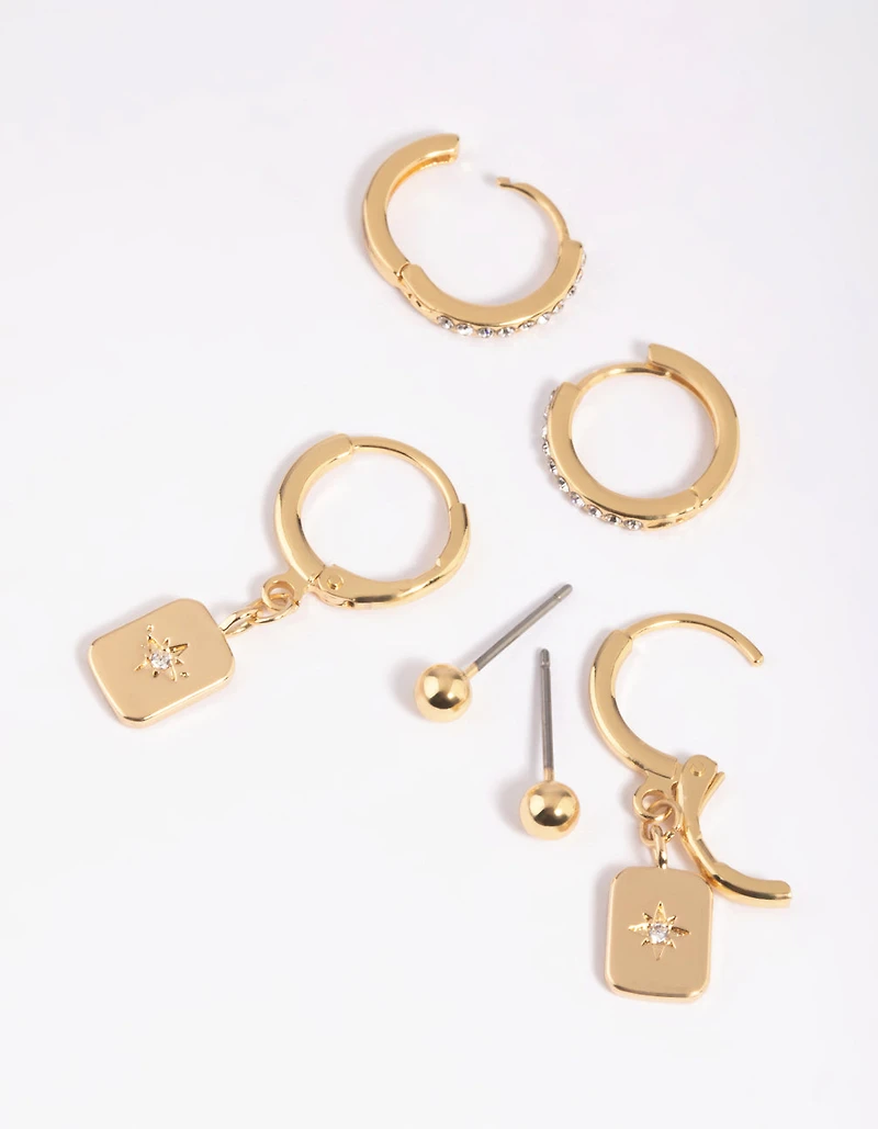 Gold Plated  Celestial Plate Earrings 6-Pack