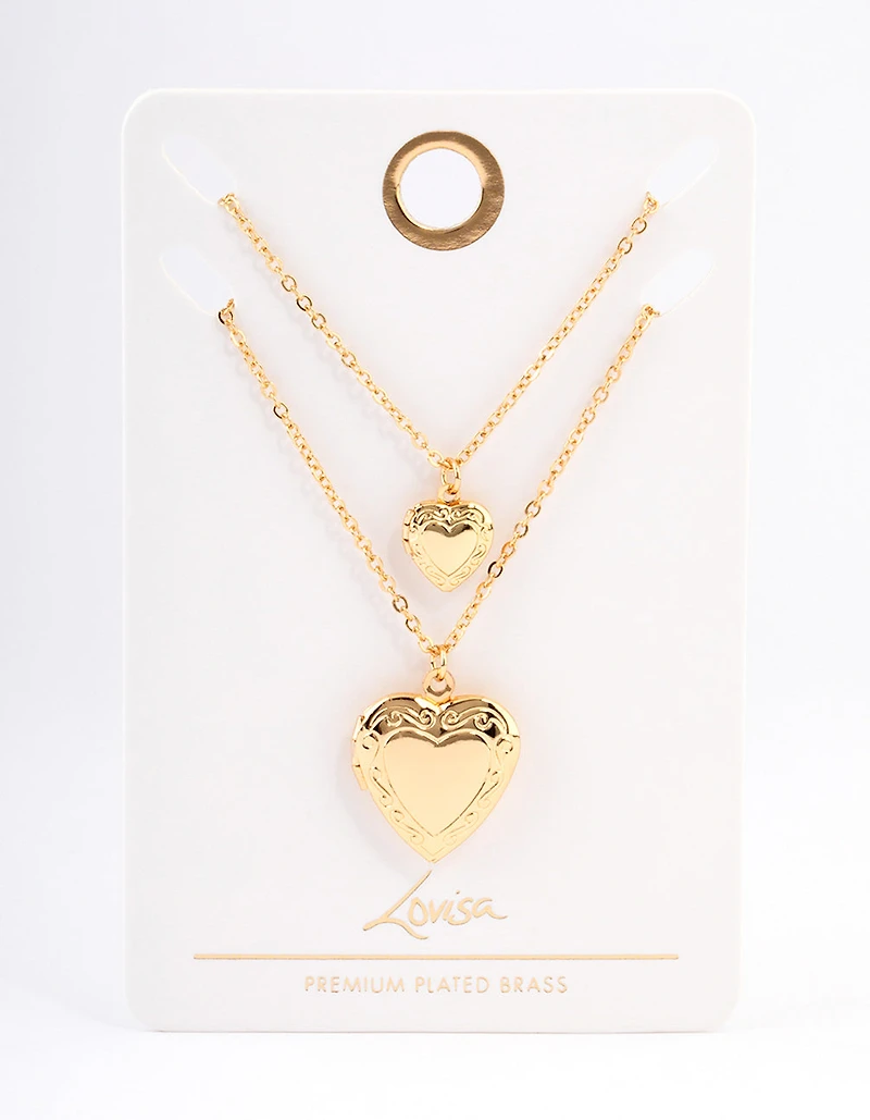 Gold Plated Hearts Necklaces 2-Pack