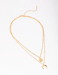 Gold Plated Celestial & Horn Layered Necklace