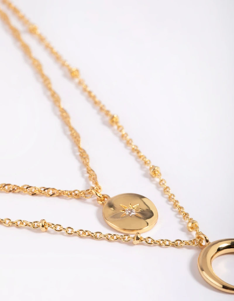 Gold Plated Celestial & Horn Layered Necklace
