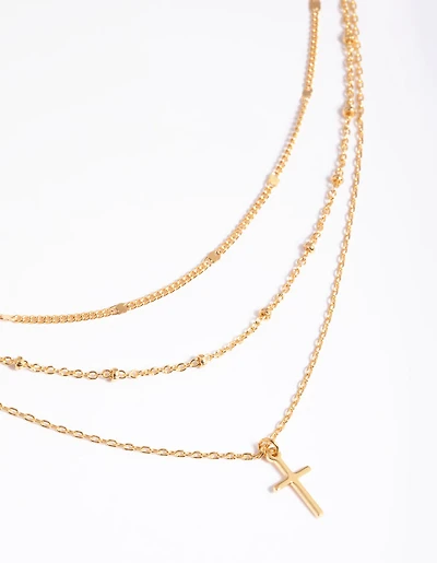 Gold Plated Layered Cross Necklace