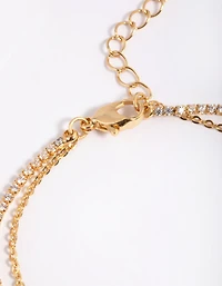 Gold Plated Cubic Zirconia Cupchain & Pearl Bracelets 2-Pack
