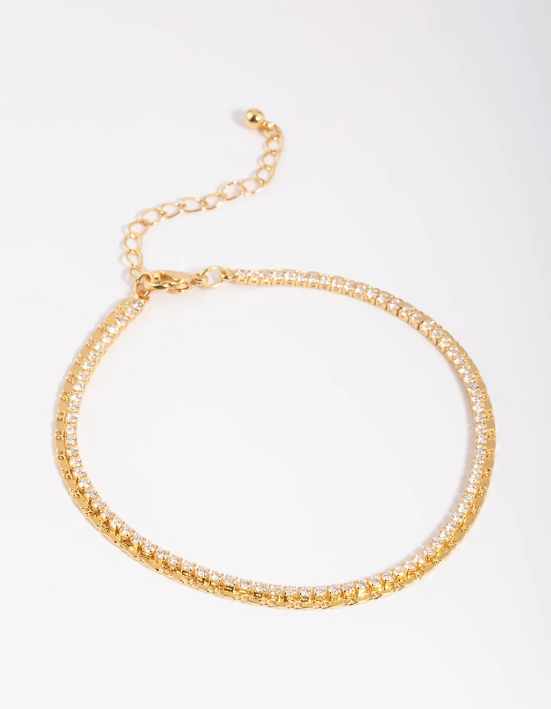 Gold Plated Cubic Zirconia Cupchain Tennis Anklet