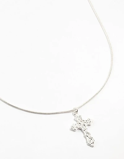 Silver Plated Round Snake Chain Ornate Necklace