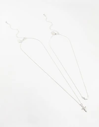 Silver Plated Wing & Diamante Cross Necklace