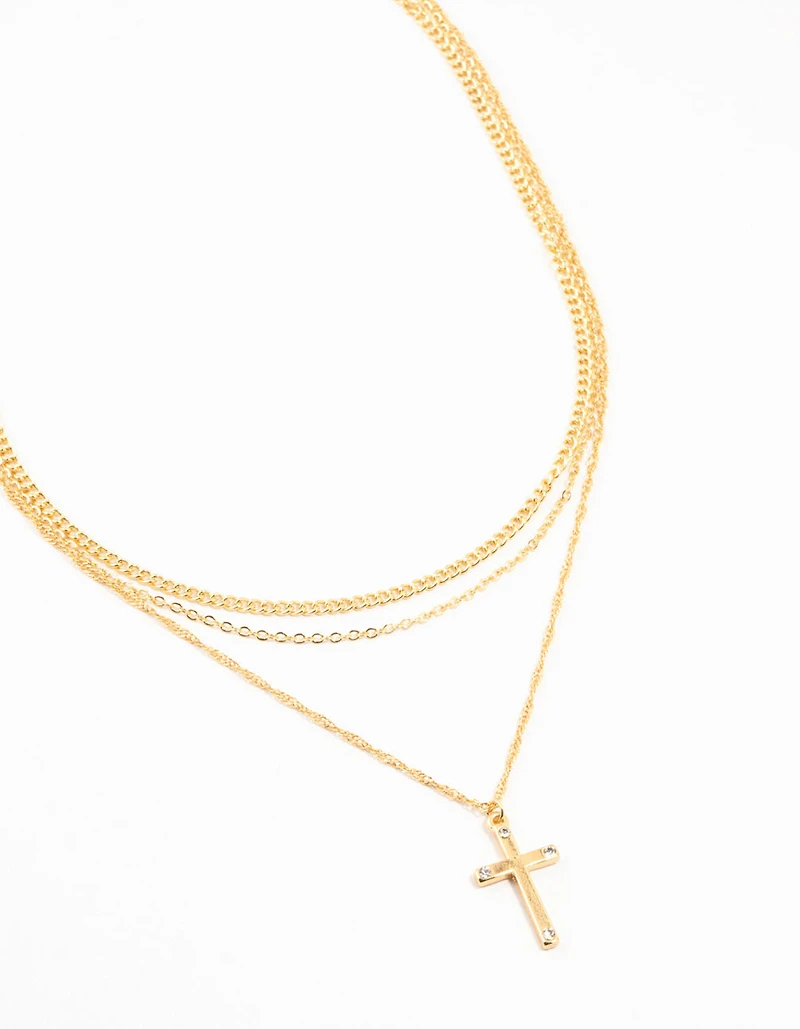 Gold Plated Diamante Cross Necklaces 3-Pack