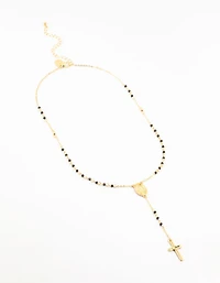 Gold Plated Cross Mary Beaded Necklace