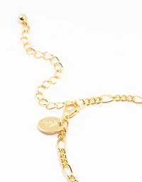 Gold Plated Diamante Heart Locket Figaro Bracelet