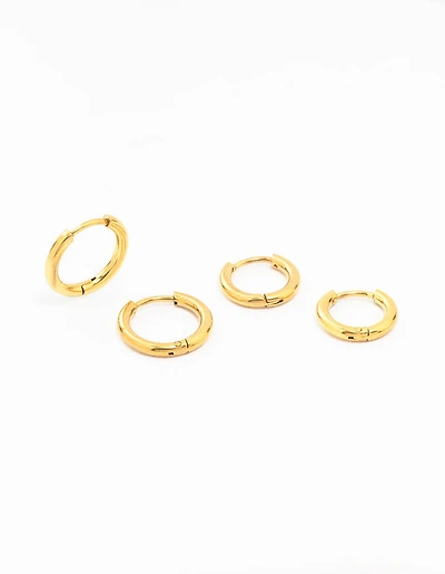 Boucles d’oreilles à cerceaux moyens en acier inoxydable plaqués or imperméables en pack de 2