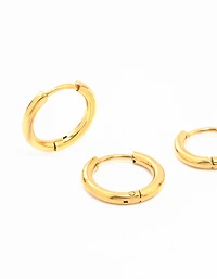Boucles d’oreilles à cerceaux moyens en acier inoxydable plaqués or imperméables en pack de 2