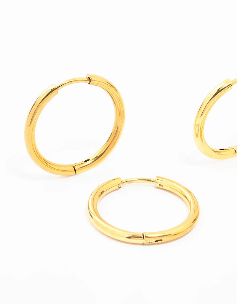 Waterproof Gold Plated Stainless Steel Mini Hoop Earrings 2-Pack