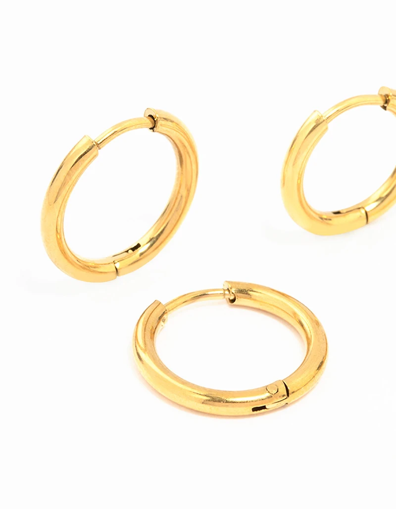 Waterproof Gold Plated  Stainless Steel Small Hoop Earrings 2-Pack