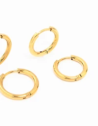 Waterproof Gold Plated  Stainless Steel Small Hoop Earrings 2-Pack