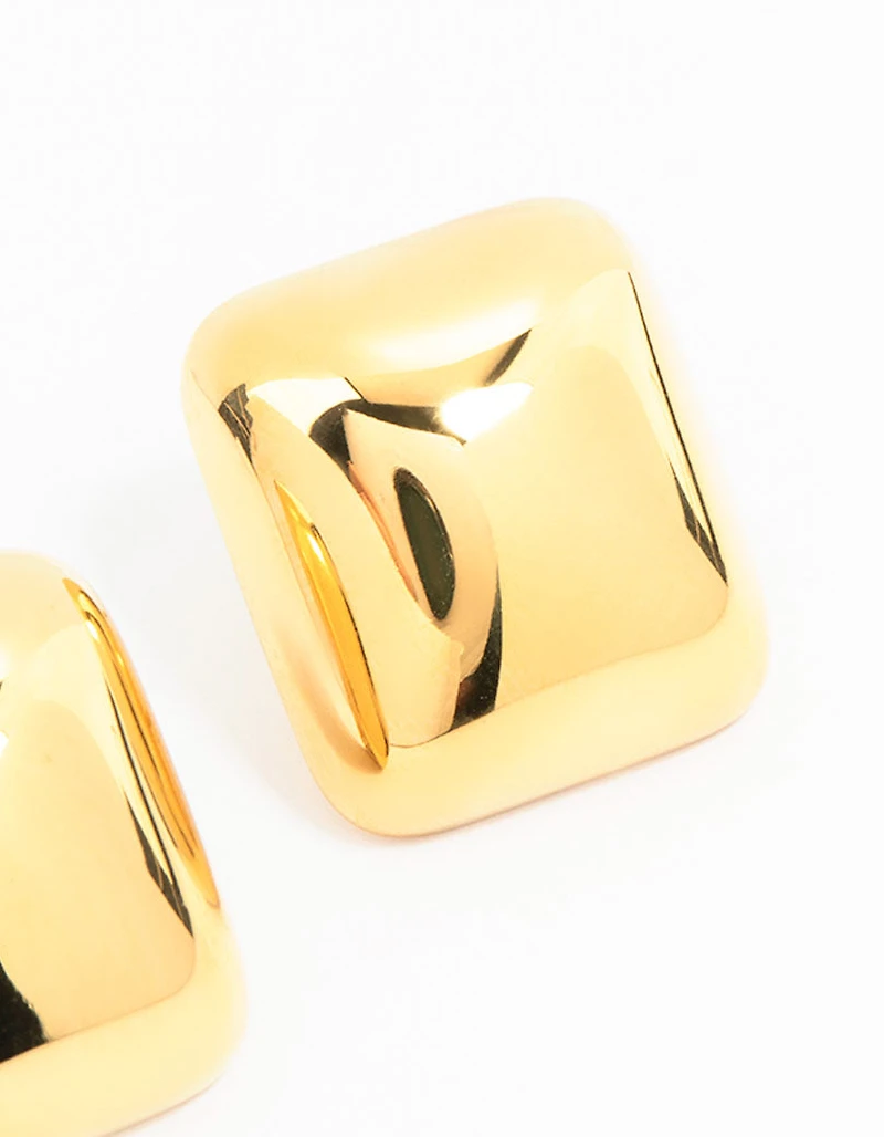 Waterproof Gold Plated Stainless Steel Square Stud Earrings