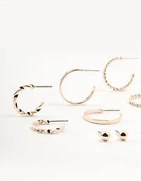 Rose Gold Diamante Pearl Hoop Earrings 8-Pack