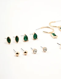 Gold Emerald Stone Earrings 8-Pack