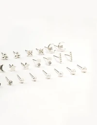 Silver Star & Moon Stud Earrings 12-Pack