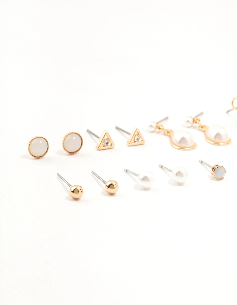 Gold Marbled Pearl & Bow Earrings 8-Pack