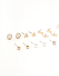 Gold Marbled Pearl & Bow Earrings 8-Pack