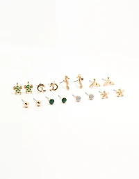 Gold Sea Creatures Earrings 8-Pack