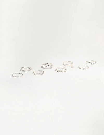 Silver Swirl Mixed Stacking Rings 8-Pack